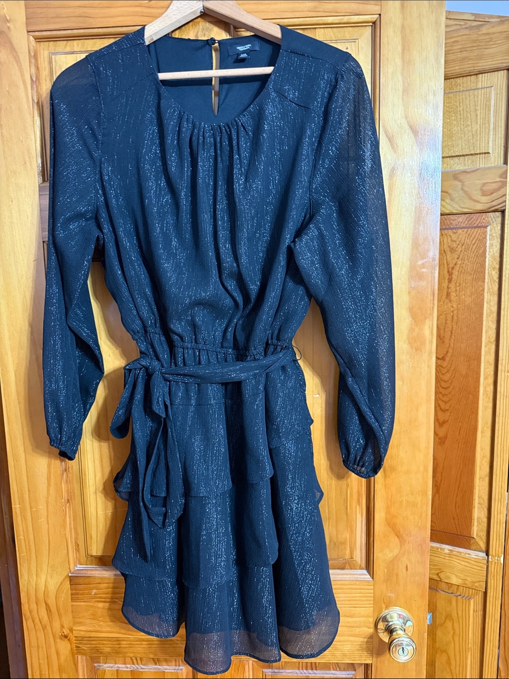 Simply Vera Vera Wang Black Metallic Long-Sleeve Tiered Dress